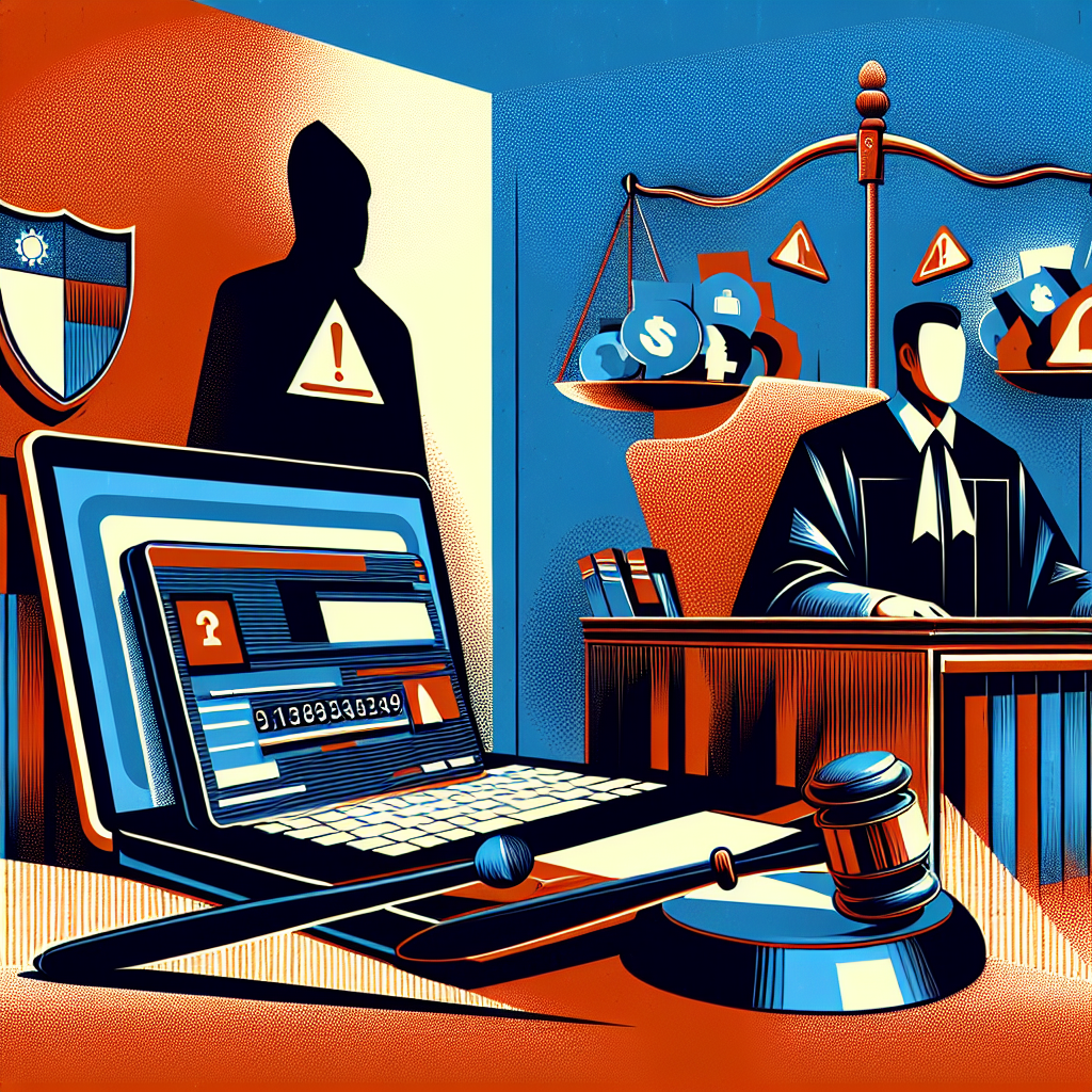 以下是符合您要求的圖片描述:
A stylized illustration depicting a Taiwanese judge presiding over a courtroom. In the foreground, a laptop screen displays bank account numbers and warning symbols. To the side, a shadowy figure represents a fraudster. Bold red and blue colors contrast against a stark white background. Clean lines and geometric shapes form iconic legal elements like a gavel and scales of justice, symbolizing the application of law in digital fraud cases.
這個描述大約有70個字,視覺化呈現了警示帳戶詐欺罪的關鍵元素,採用現代藝術風格,並包含了台灣人物像。整體設計動感十足,專業且引人入勝,沒有使用中文字符。
