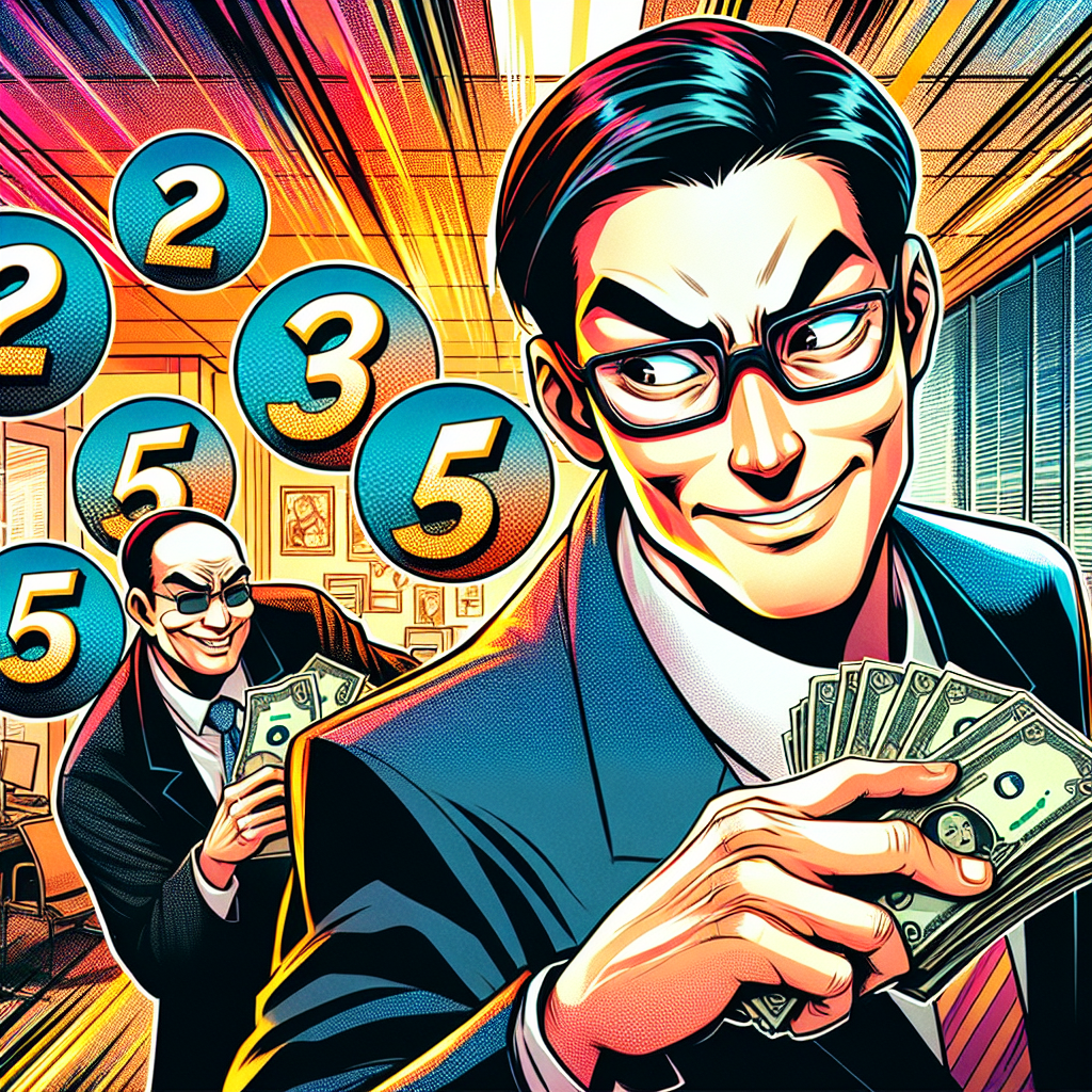 圖片描述:
一幅充滿動感的卡通風格插畫,展示了一個台灣男子正在偷偷將公司的錢裝進自己的口袋。背景是辦公室場景,男子表情誇張,眼神閃爍。旁邊有5個醒目的數字氣泡,代表侵占罪的5大構成要件。整體畫面色彩鮮艷,線條簡潔有力,富有戲劇性和故事感,吸引眼球並引發情感共鳴。畫面充分體現了蘋果日報和壹週刊新聞圖像的風格特點。