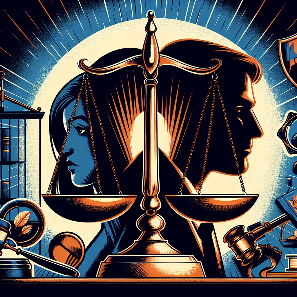 Here's a description for an image to accompany the article section:
A stylized illustration shows a balanced scale in the foreground, symbolizing justice. Behind it, silhouettes of a victim and a lawyer face each other, representing legal consultation. Symbolic icons of a gavel, handcuffs, and a shield float around them. The background features bold, contrasting colors of deep blue and orange, creating a dramatic yet professional atmosphere. Clean lines and modern design elements convey the seriousness of the topic while maintaining visual engagement.