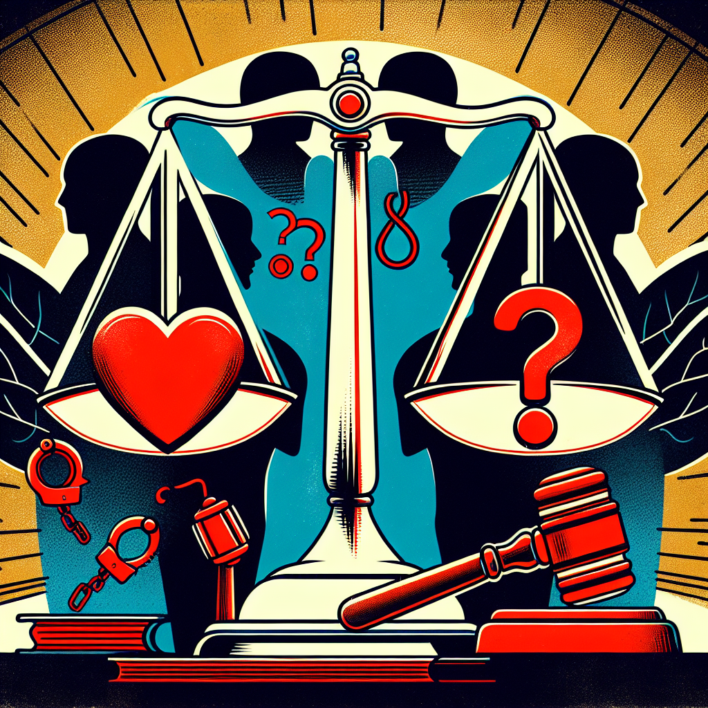 Here's a description for an image to accompany the conclusion section:
A stylized illustration shows a balance scale in the foreground, symbolizing justice. On one side sits a red heart representing consent, on the other a gavel. Behind, silhouettes of two Taiwanese figures face each other, with a question mark between them. Bold lines and contrasting colors create a dynamic, modern art style. Legal icons like a law book and handcuffs float in the background, conveying the complexity of sexual assault cases involving consent.