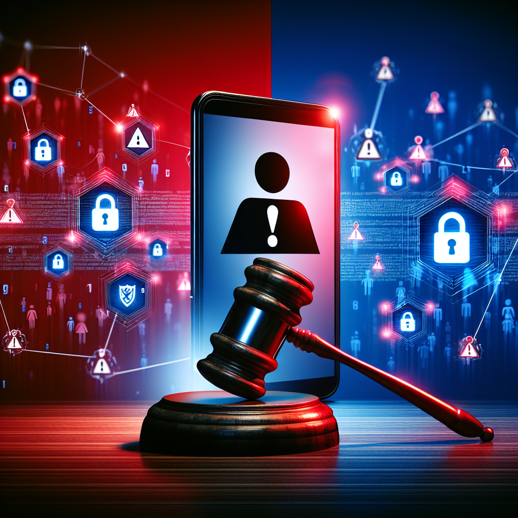 Here's a description for an image to accompany the conclusion section on the crime of fraudulent warning accounts:
A stylized illustration shows a Taiwanese judge's gavel striking down on a smartphone displaying a warning symbol. Behind, silhouettes of people are connected by glowing lines, representing a network. Bold red and blue colors contrast against a stark white background. Floating icons of locks, shields, and paragraphs symbolize legal protection and regulations. The composition conveys a sense of justice and cybersecurity in a modern, dynamic style.